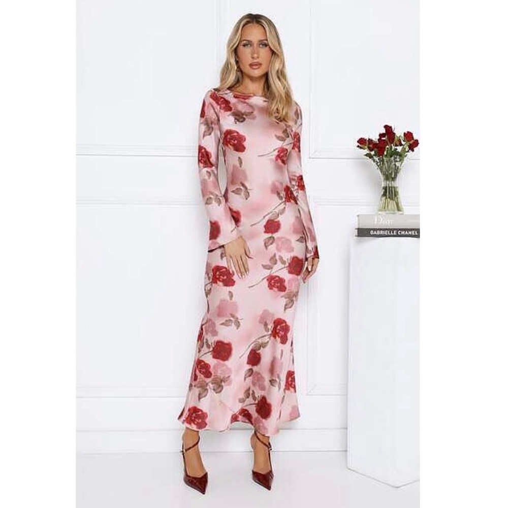Floral Pink Satin Dress
